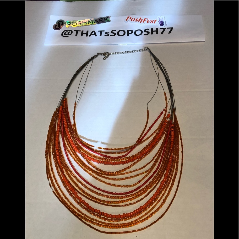 18 Strand Orange Seed Statement Bib Necklace - image 1